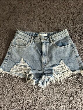 PacSun Light Wash Frayed High-Rise Denim Shorts